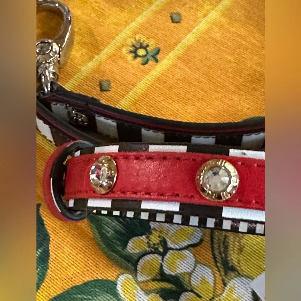 Vintage NWT Henri Bendel Centennial Stripe Safianno Leather Pet Collar Leash Set